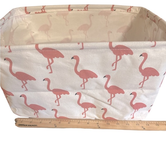 Flamingo Rectangular Storage Basket Pink Cream Tote Collapsible Waterproof - Picture 7 of 11